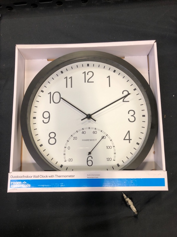 Photo 2 of 12" Round Clock/Thermometer Black - Room Essentials™

