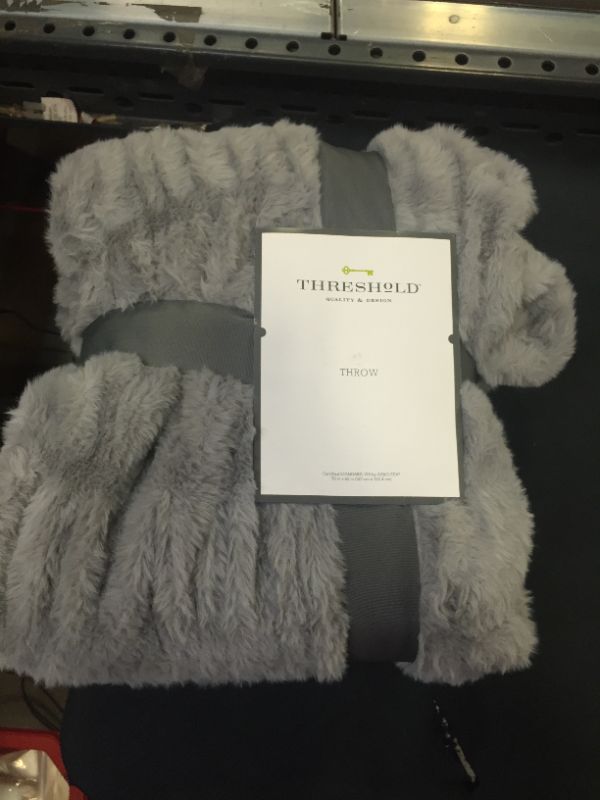 Photo 2 of 50"x60" Ruched Faux Rabbit Fur Throw Blanket Gray - Threshold
