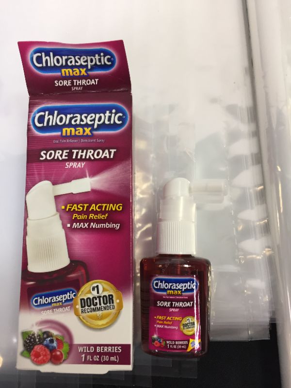 Photo 2 of Chloraseptic Max Strength Sore Throat Spray, Wild Berries Flavor, 1.0 fl oz EXPIRES 12/2022
