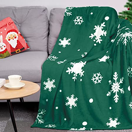Photo 1 of DANGTOP Flannel Throw Blanket, Super Soft Cozy Snowflake Blanket Fuzzy Fluffy Plush Throw Home Decor for Christmas Winter Holiday, Bed, Soda, Couch (Green, 51x59 inches)
