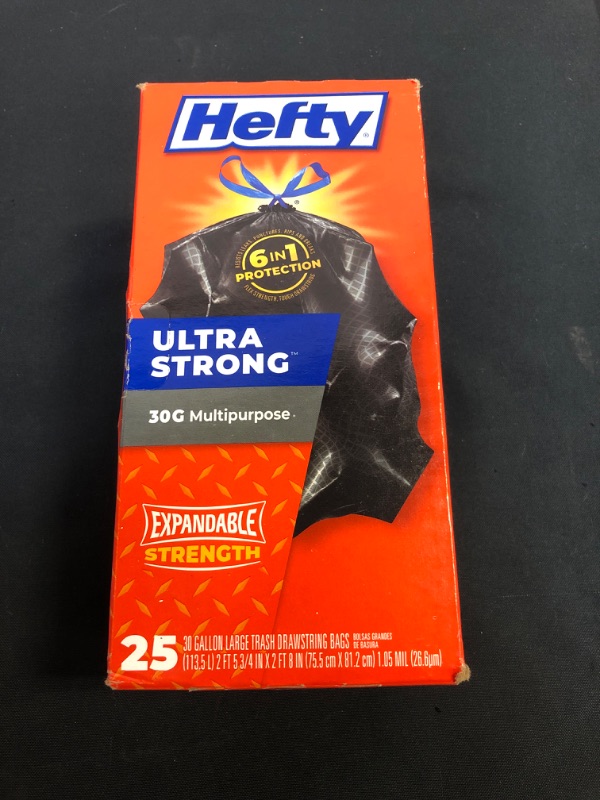 Photo 1 of Hefty Ultra Strong Multipurpose Large Trash Bags, Black, Unscented, 30 Gallon, 25 Count (Pack of 1)
