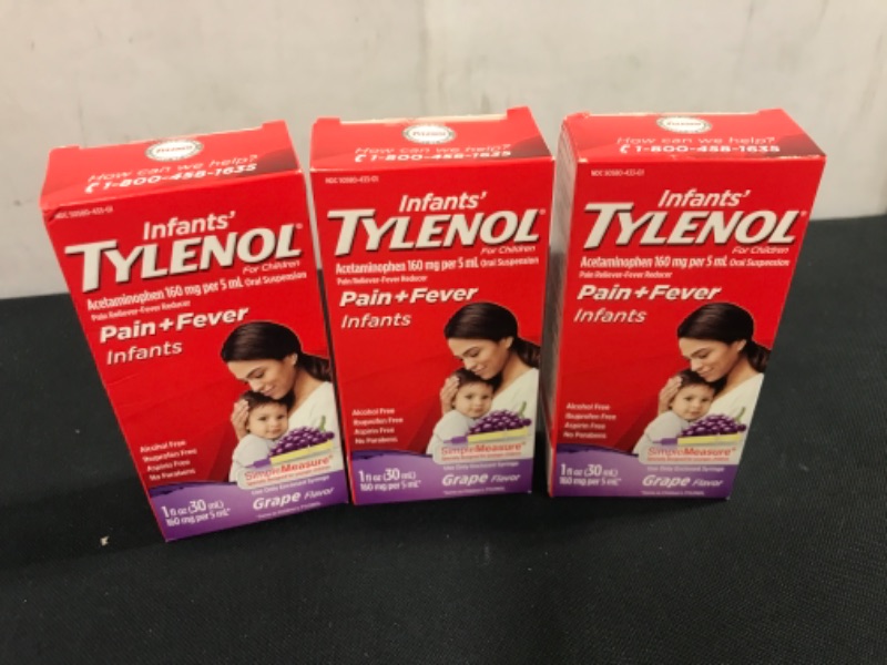 Photo 2 of 3 pcs Infant's Tylenol Children's Pain Reliever/Fever Reducer, Grape, 1 fl oz tube----exp dat4e 02/2024