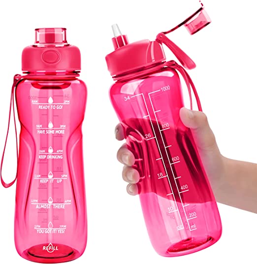 Photo 1 of 24oz/32oz/64oz/128oz Motivational Water Bottle with Time Marker & Removable Straw, BPA Free Drinking Water Bottle with Handle & Carry Strap, Leakproof Water Jug Ensure You Drink Enough Water Daily
