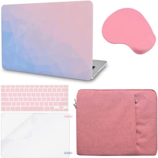Photo 1 of UPOTI Compatible with MacBook Pro Retina 13 inch Case 2015,2014,2013,2012 Release A1502 A1425 Plastic Hard Shell + Sleeve + Mouse Pad + Keyboard Cover + Screen Protector (Ombre Pink Blue)

