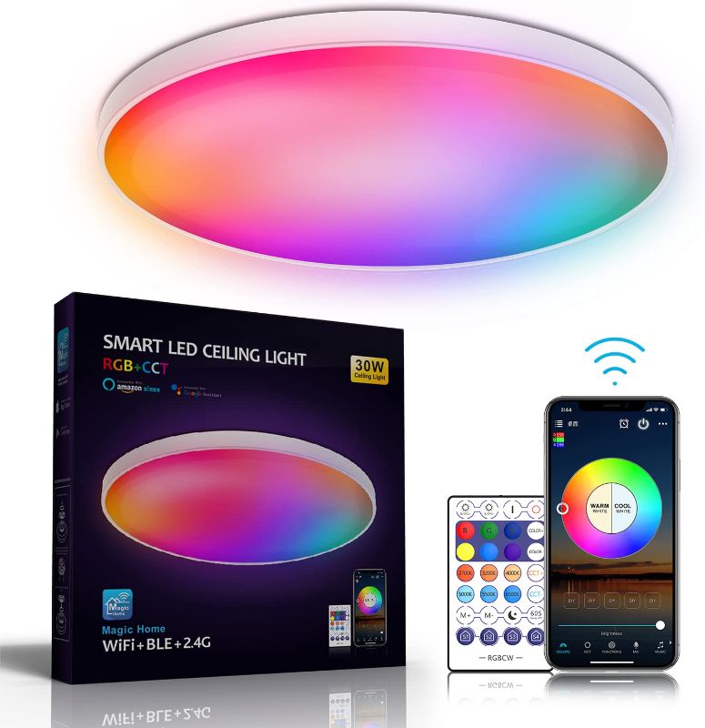 Photo 1 of 30W Smart LED Ceiling Light, 12" Recessed Ceiling Light Bluetooth+WiFi App Control, Compatible with Alexa Google Home, 16 Million Colors, Dance in Sync with Music, Suitable for Bedroom Living Room