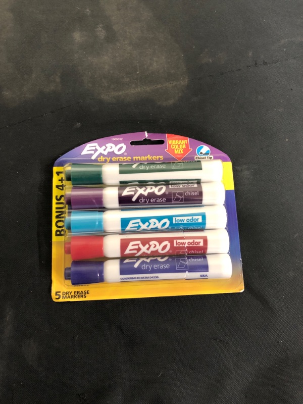 Photo 2 of EXPO Intense Colors Low Odor Chisel Tip Dry Erase Markers, 4 Pack 1 Bonus