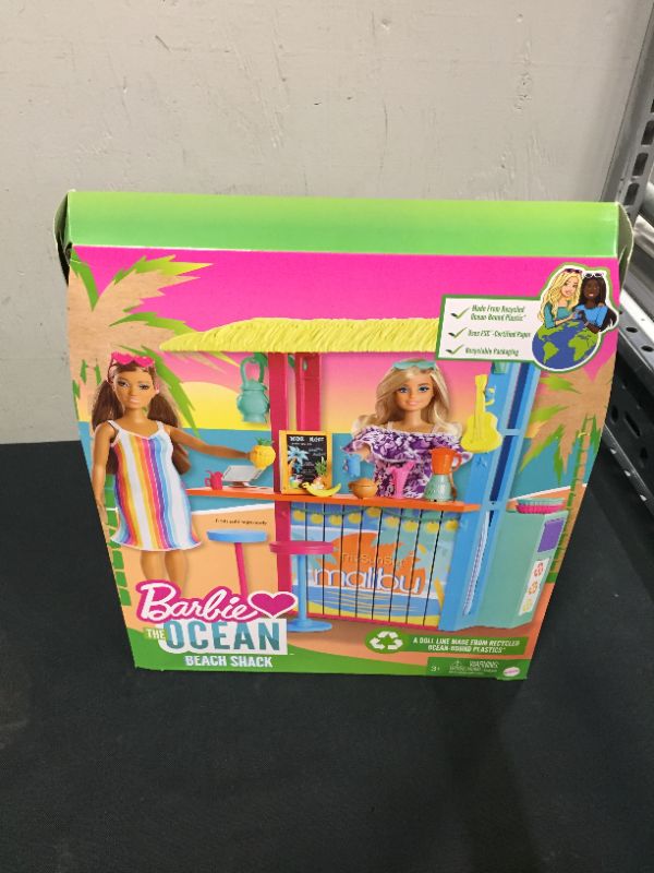 Photo 2 of Barbie Loves The Ocean Beach Shack Playset with 18+ Accessories, Made from Recycled Plastics, Gift for 3 to 7 Year Olds (brand new, factory sealed)
 