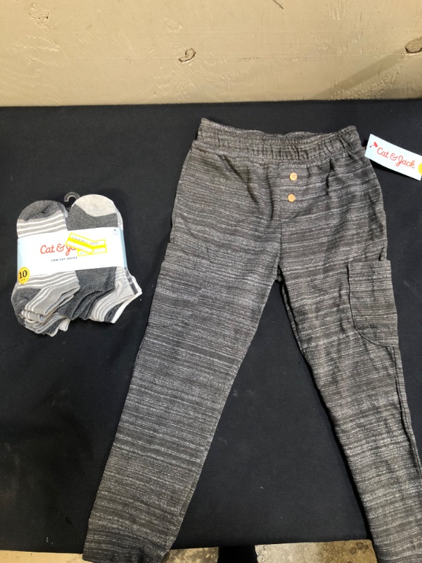 Photo 1 of 2 PC LOT, CAT AND JACK JOGGERS AND SOCKS BUNDDLE SIZES  5T, M 9-2 1/2

