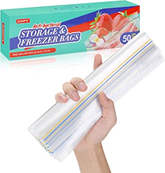 Photo 1 of 50 Counts ECOOPTS Freezer Bags Reusable Food Sandwich Storage Bags for Food Organization and Storage-(9×8.7 inch)