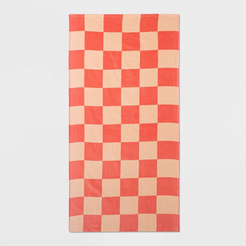 Photo 1 of Check Printed Bath Towel Coral - Sun Squad