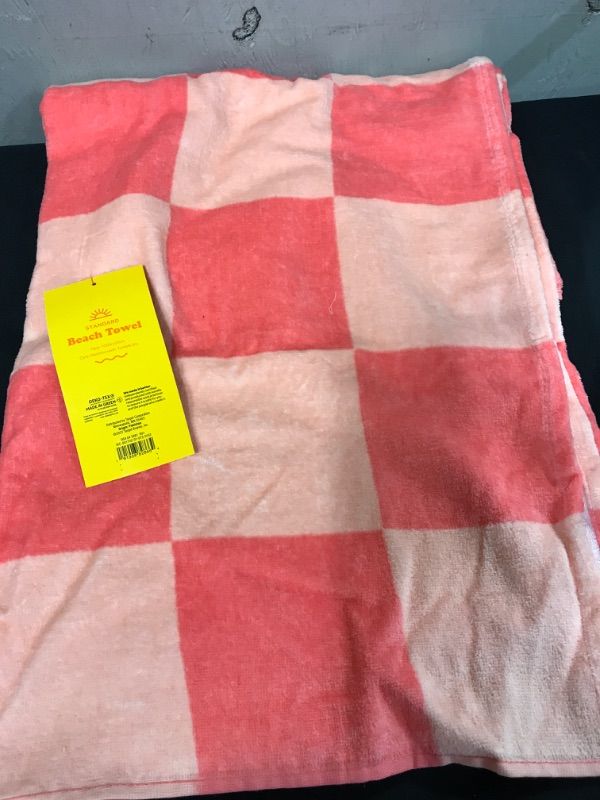 Photo 2 of Check Printed Bath Towel Coral - Sun Squad