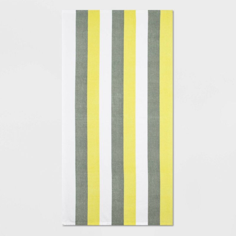 Photo 1 of Striped Printed Bath Towel Yellow - Sun Squad