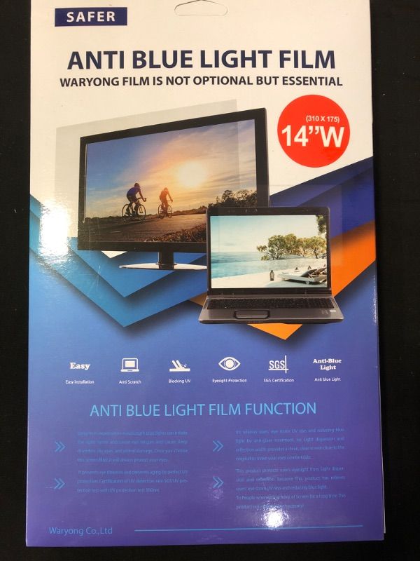 Photo 2 of Blue Light Blocking Screen Film Type for Laptop Screen Protector/Filter Anti Glare Anti Blue Light Bubble Free Touch-Screen  14"W