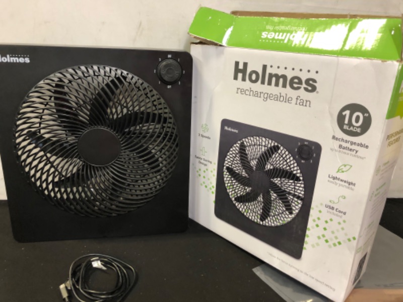 Photo 2 of Holmes 10" 3-Speed Rechargeable Battery Portable Fan - Black