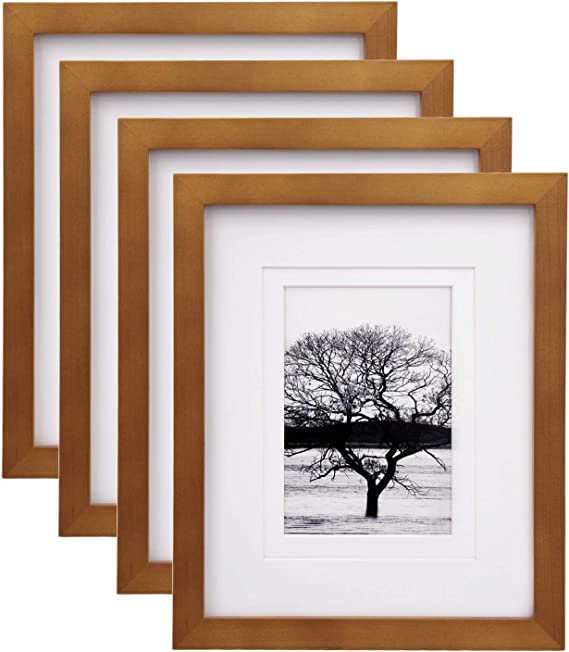 Photo 1 of  8x10 Picture Frames 4 Pack, for Pictures 4x6 or 5x7 with Mat Made of Solid Wood for Table Top Display and Wall Mounting Photo Frames, Light Brown