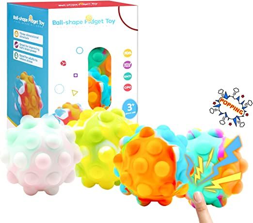 Photo 1 of 4 Pcs Pop Fidget Balls It Toys Popper Its Sensory Toy 3D Squeeze Pop Ball Its Fidget Toy Pop Rainbow Balls Anti-Pressure Popper BPA Free Food Grade Silicone Stress Balls