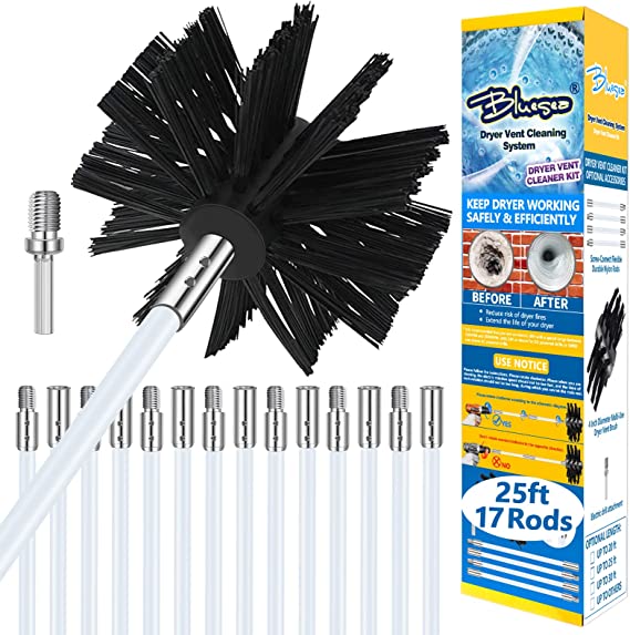 Photo 1 of Bluesea 25 Feet Dryer Vent Cleaning Kit, Flexible Dryer Vent Cleaning Brush Easy to Use, Strong Nylon Dryer Lint Brush Vent Cleaner, Durable Dryer Vent Cleaner Kit with Bonus Drill Attachment