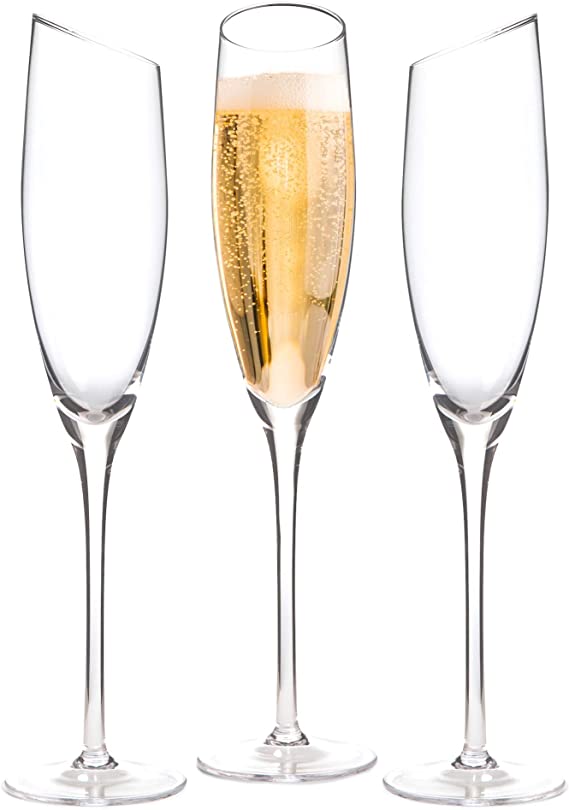 Photo 1 of devaso Slanted Champagne glasses|Large Wide Angled top|Set of 2|7 Oz|Crystal|Champagne drinking glass set to impress