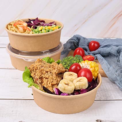 Photo 1 of 17OZ Disposable Kraft paper bowls with PP lids, Food containers Soup Bowls Party Supplies Treat Bowls 50 PACK