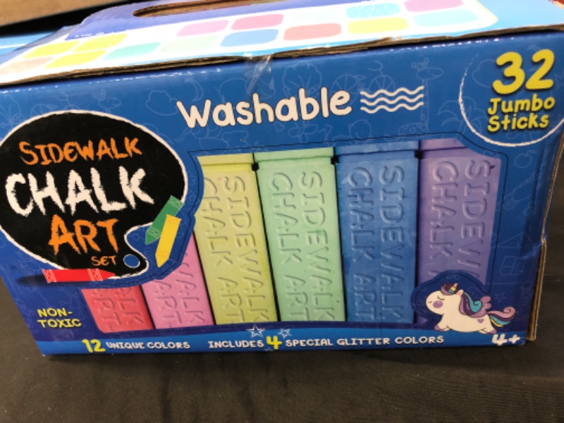 Photo 2 of Block Party Sidewalk Chalk 32-Piece Set - 12 BIG BOLD Colors Includes 4 Glitter Chalk