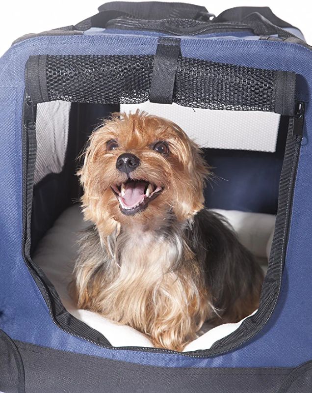 Photo 1 of 2PET Foldable Dog Crate - Soft, Easy to Fold & Carry Dog Crate for Indoor & Outdoor Use - Comfy Dog Home & Dog Travel Crate - Strong Steel Frame, Washable Fabric Cover, Frontal Zipper Small Blue
