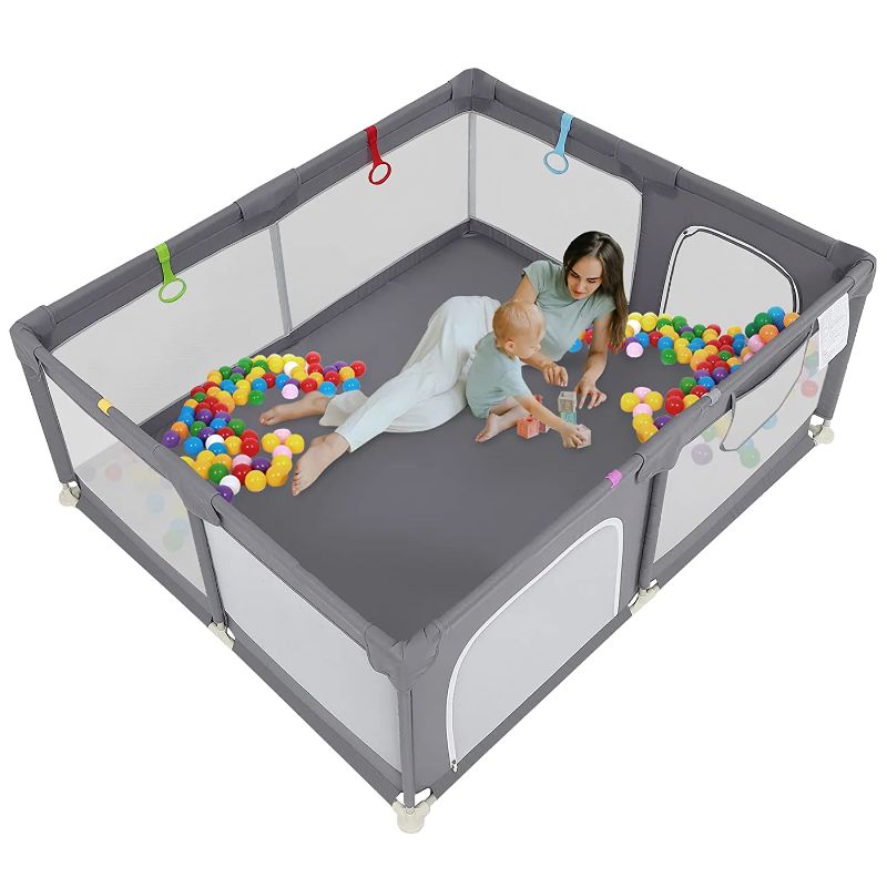 Photo 1 of Baby Playpen 79" x 71", Yamctopy Playpens for Babies and Toddlers, Extra Large Baby Fence with Anti-Slip Base, Sturdy Safety Baby Playpen with Soft Breathable Mesh
