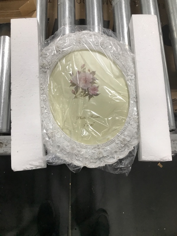 Photo 2 of 8x10 Inch Oval Picture Frame Photo Frame White Rose Flower Home Decorative Tabletop Wall Mounting Resin Large Frame Oval White