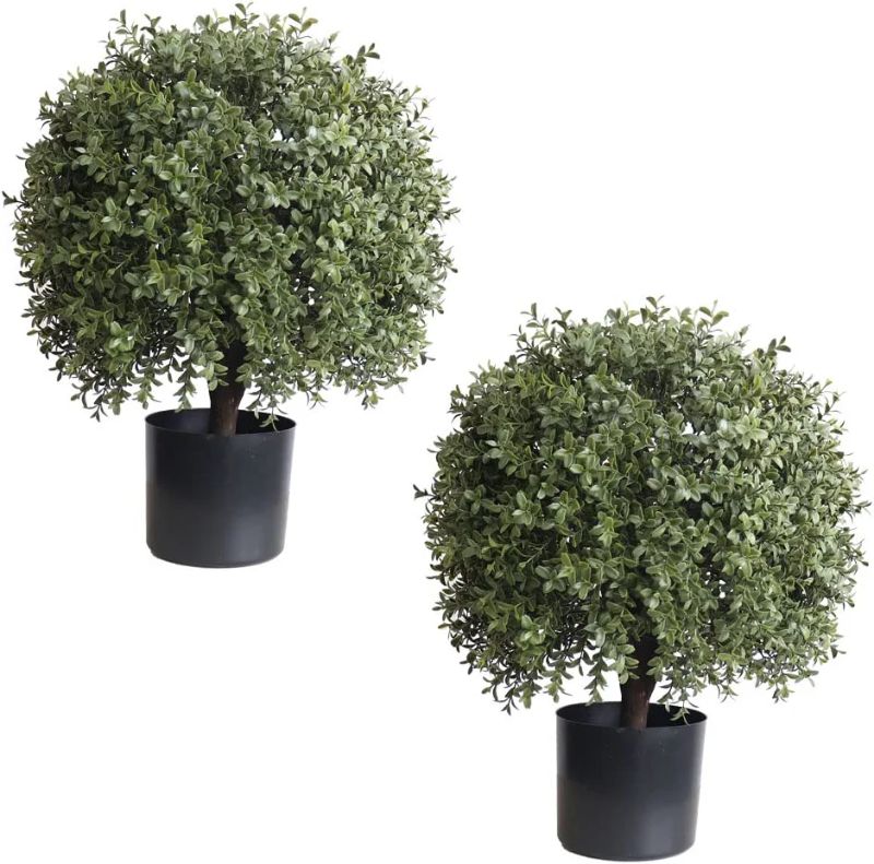 Photo 1 of 24''T 18''D Artificial Trees for Outdoors Set of 2 Potted Bushes Home Decor Artificial Topiariy Trees for Front Porch
