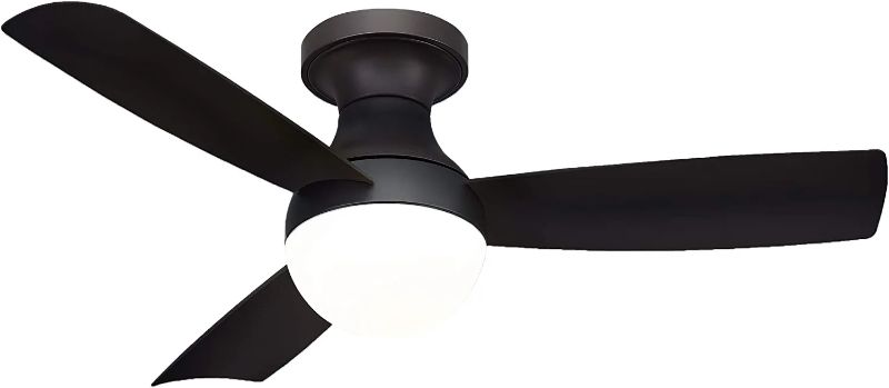 Photo 1 of  Indoor and Outdoor 3-Blade Flush Mount Ceiling Fan 44in Matte Black with 3000K LED Light Kit and Remote 