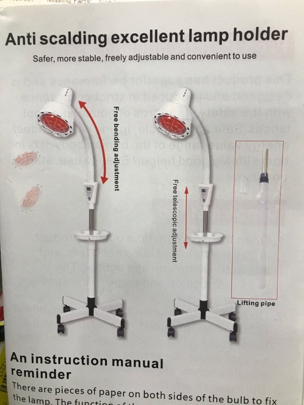 Photo 2 of 275W Infrared Heat Lamp, Beauty Treatment Lamp for Body Muscle Joint Pain Relief Beauty Treatment Infrared Light Heating Floor Lamp (US)
