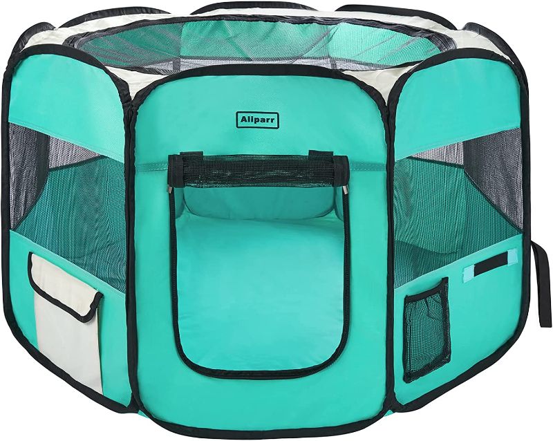 Photo 1 of Aliparr Pet Playpen Portable Foldable Kennels Pen Free Carrying Case Travel Collapsible Bowl Indoor/Outdoor Water-Resistant Removable Shade Cover Predelivery Room
