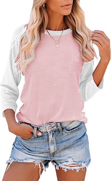 Photo 1 of  Women's Casual T-Shirts 3/4 Sleeve Color Block Cute Tops Comfy Blouses  -- Size Small --
