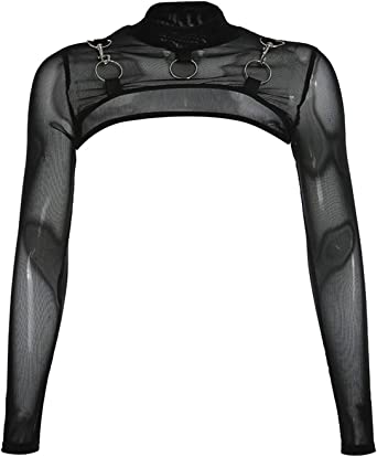 Photo 1 of  See Through Mesh Crop Top Sheer Open Front Shrug Fishnet Cover Ups with Buckle  -- Size Large --
