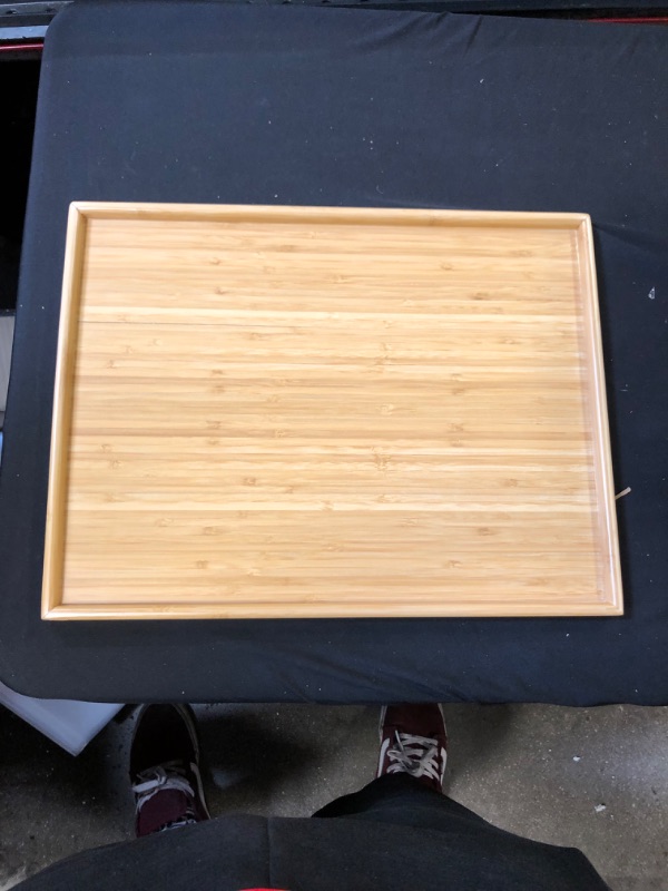 Photo 2 of BambooMN Organic Bamboo Serving Tray, Vanity Tray, Perfect for Serving Appetizers, Snacks, Desserts, Creating Charcuterie Trays, 17.5"x13.5"x0.75" - 1 Piece   -- Small Crack --
