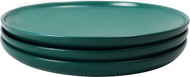 Photo 1 of  Porcelain Plates Set of 3, 10 Inch Matte Ceramic Salad Plates Round Dessert Plates for Steak, Fruit, Pasta, Pancake, Microwave, Set of 3, Green
