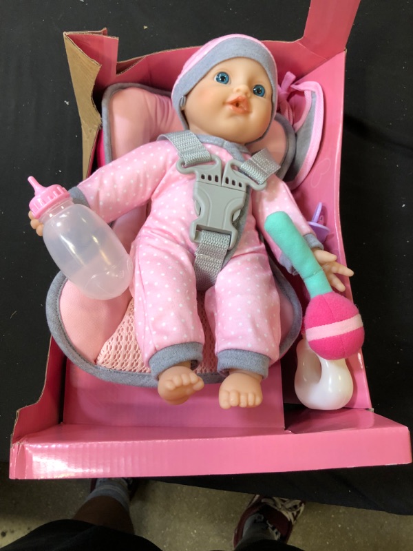 Photo 2 of Doll Travel PlaySet - Baby Doll Car Seat Carrier Backpack with 12 Inch Soft Body Doll Includes Doll Bottles and Toy Accessories … (Caucasian)  -- Factory Sealed But Packaging Damaged --