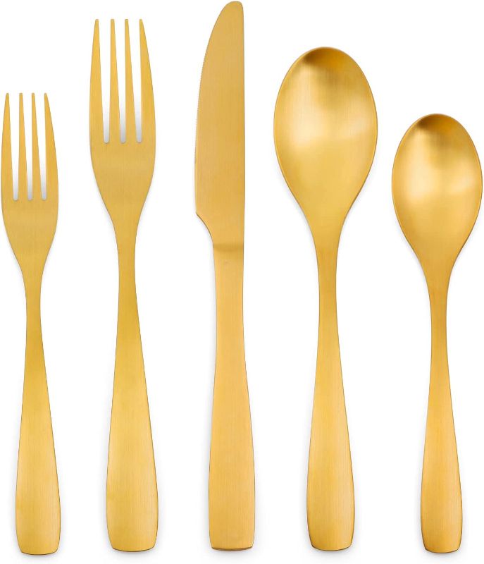 Photo 1 of  Matte Gold Silverware 20 Piece, Tableware Eating Utensils Service for 4, Matte Finished, Dishwasher Safe, Stainless Steel
