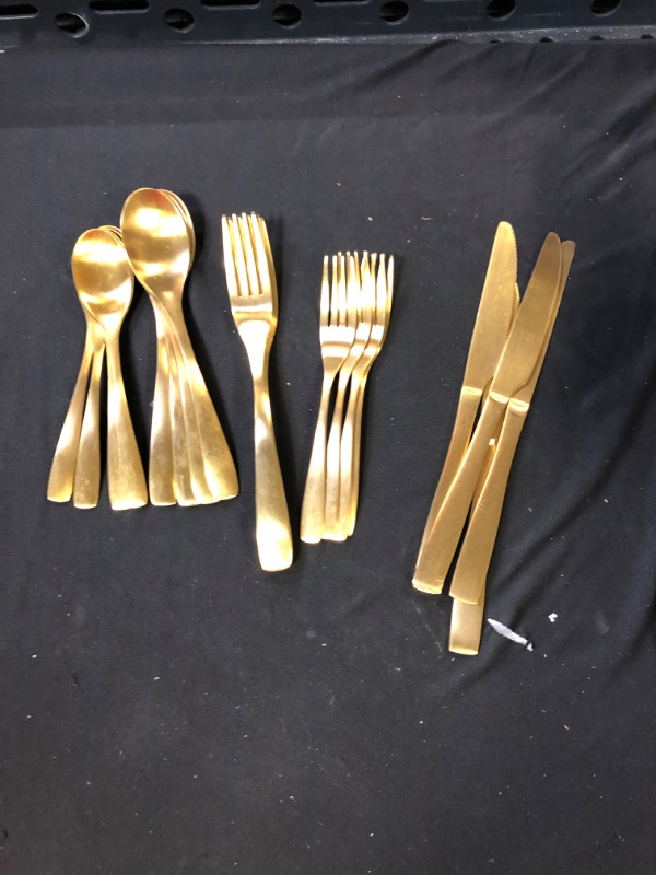 Photo 2 of  Matte Gold Silverware 20 Piece, Tableware Eating Utensils Service for 4, Matte Finished, Dishwasher Safe, Stainless Steel
