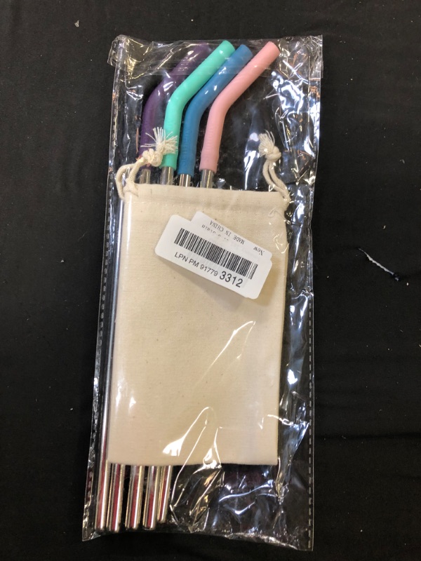 Photo 3 of  Set of 5 Stainless Steel Straws with Silicone Flex Tips Elbows Cover  -- Factory Sealed --