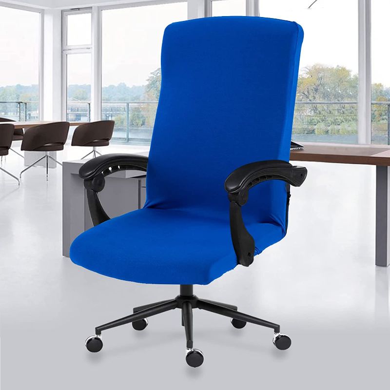 Photo 1 of Office Chair Cover with Durable Zipper - Stretchable Universal Computer Chair Covering - Smooth Soft Polyester Slipcovers for Rotating Boss Chair, Desk Chair, High Back Chair (Navy)
