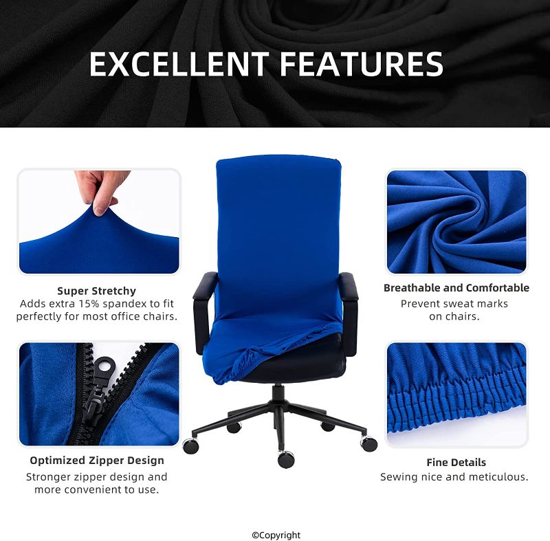 Photo 2 of Office Chair Cover with Durable Zipper - Stretchable Universal Computer Chair Covering - Smooth Soft Polyester Slipcovers for Rotating Boss Chair, Desk Chair, High Back Chair (Navy)
