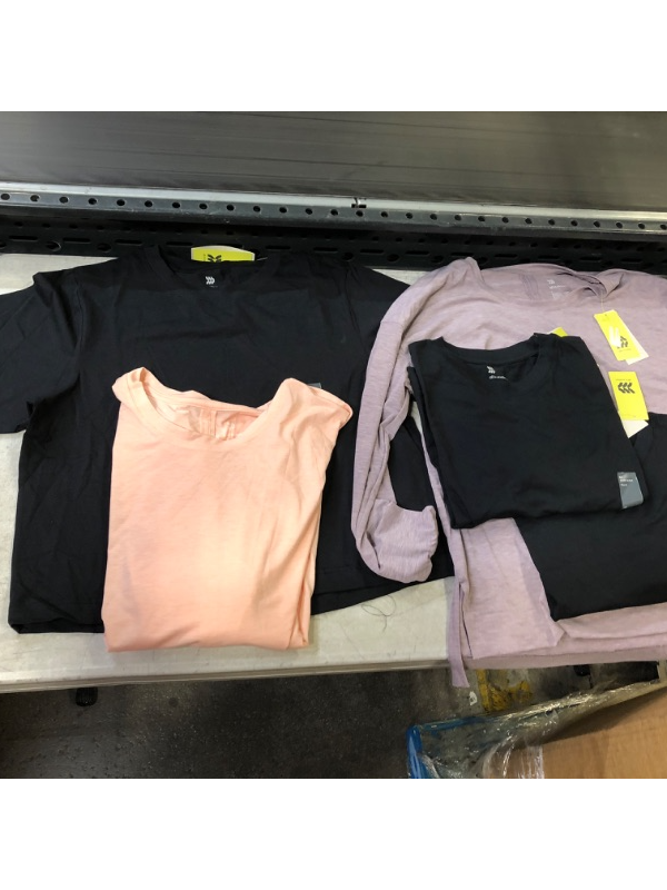 Photo 1 of all in motion 3 black short sleeves plus 2 long sleeves, one peach one purple.