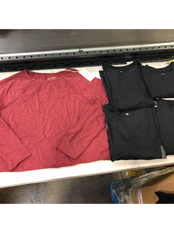 Photo 1 of All in motion black short sleeved shirts (4) &  long sleeved burgundy (1) 
~LARGE~ 