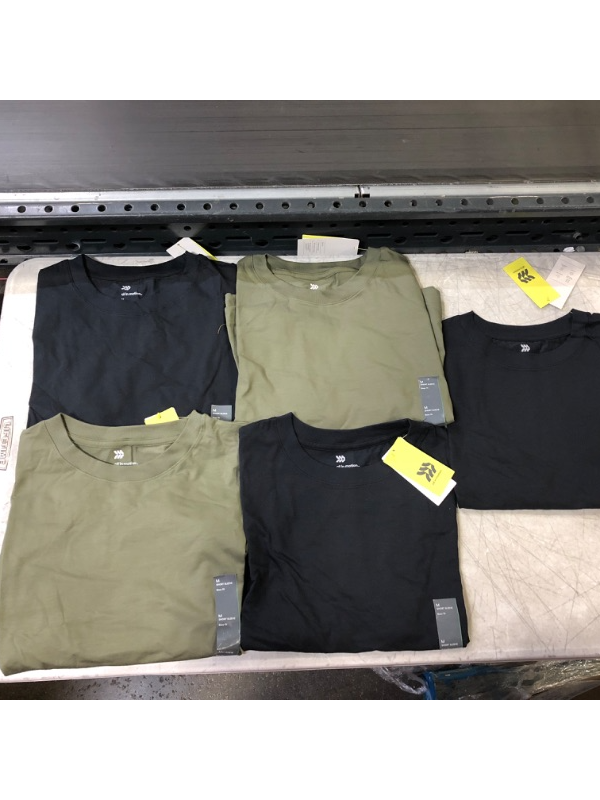 Photo 1 of All in motion short sleeved shirt bundle MEDIUM 
(3 black & 2 olive colored) 5 total