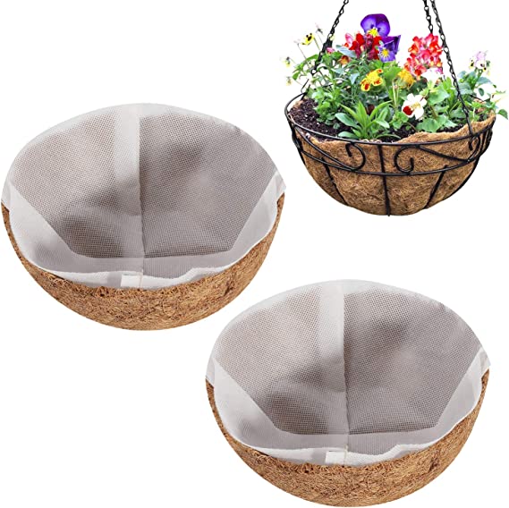 Photo 1 of  2 Pack 8 Inch Coco Liners for planters Hanging Basket with Non-Woven Fabric Lining Replacement Coconut Coir Fiber Lining Nonwoven Cloth Lining for Reduce Leakage of Soil and Water
