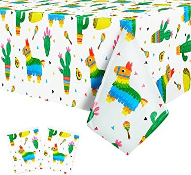 Photo 1 of 2 pcs Cinco De Mayo Table Cloth for Fiesta Themed Party Decoration-Disposable Pinata Tablecloth for Mexican Themed Party,Table Cover for Taco Night Fiesta Themed Party Supplies 51''x86''
