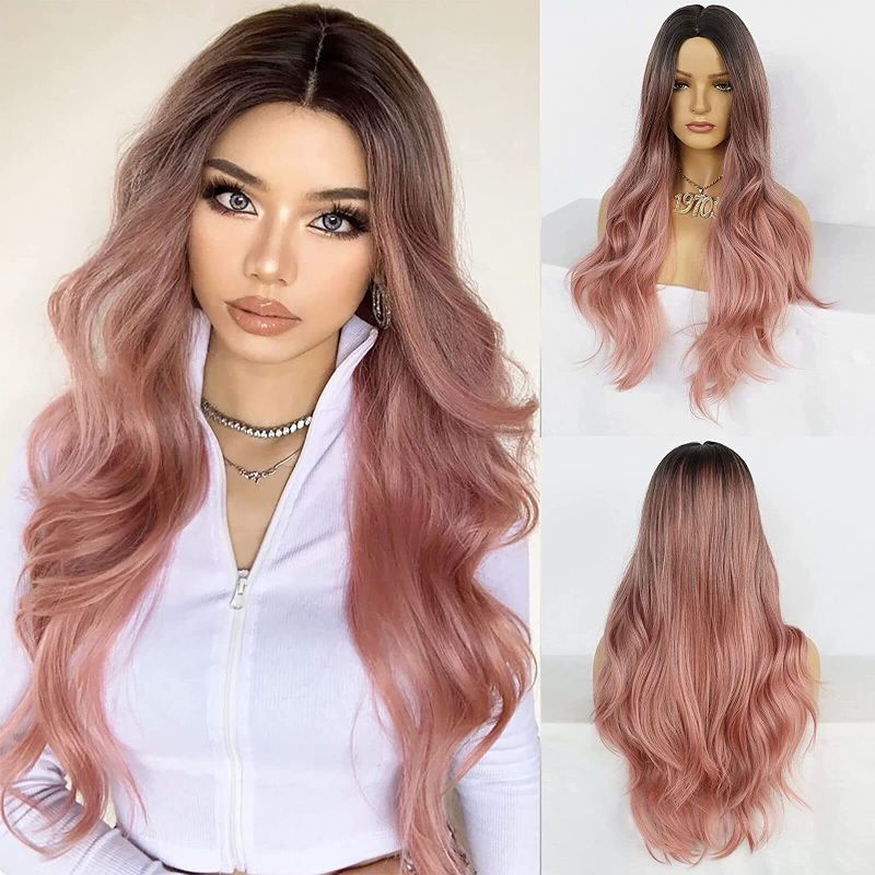 Photo 1 of 
Ebingoo Pink Ombre Wig Pink Wig Long Wavy Brown Ombre Pink Wig Dark Pink Wavy Wig Ombre Wig with Middle Part for Women Party Beauty with wig cap