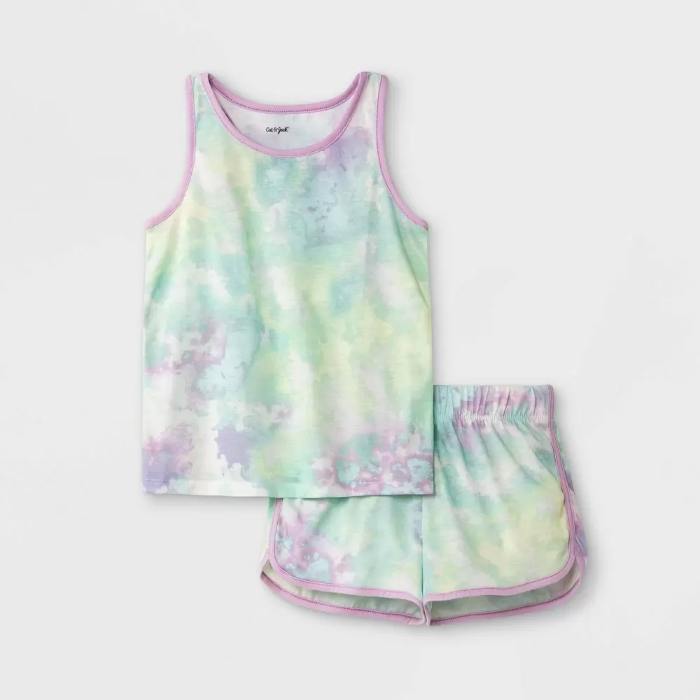 Photo 1 of  Girls' 2pc Tie-Dye Tank Short Sleeve Pajama Set - Cat & Jack Light Purple L