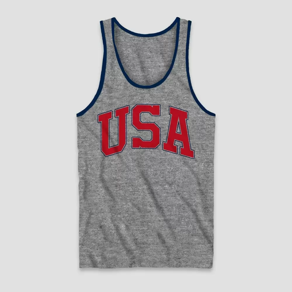 Photo 1 of  Men's USA Flag Tank Top - Heathered Gray XXL