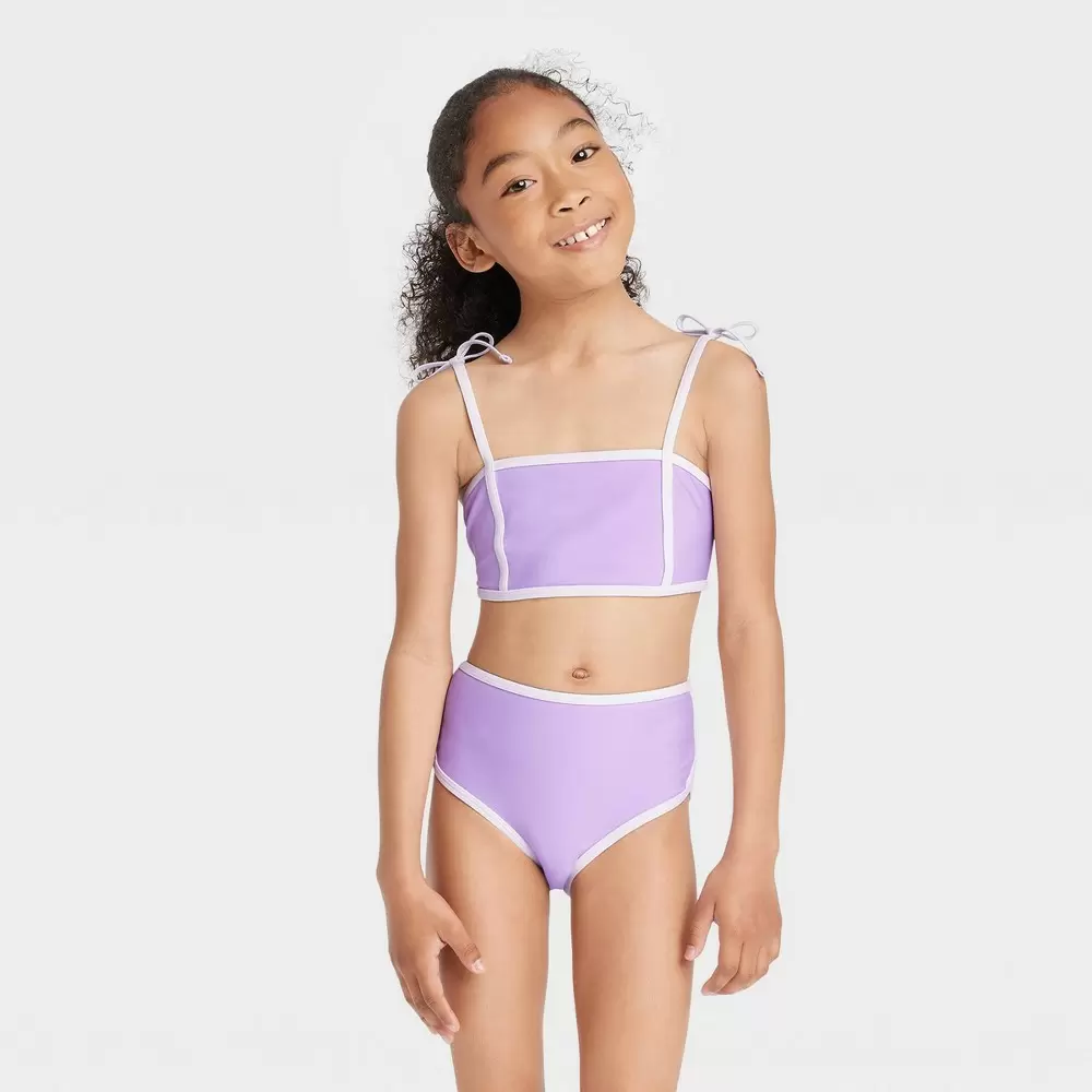 Photo 1 of  Girls' Solid 2pc Bikini Set - Cat & Jack Purple  Size Small -